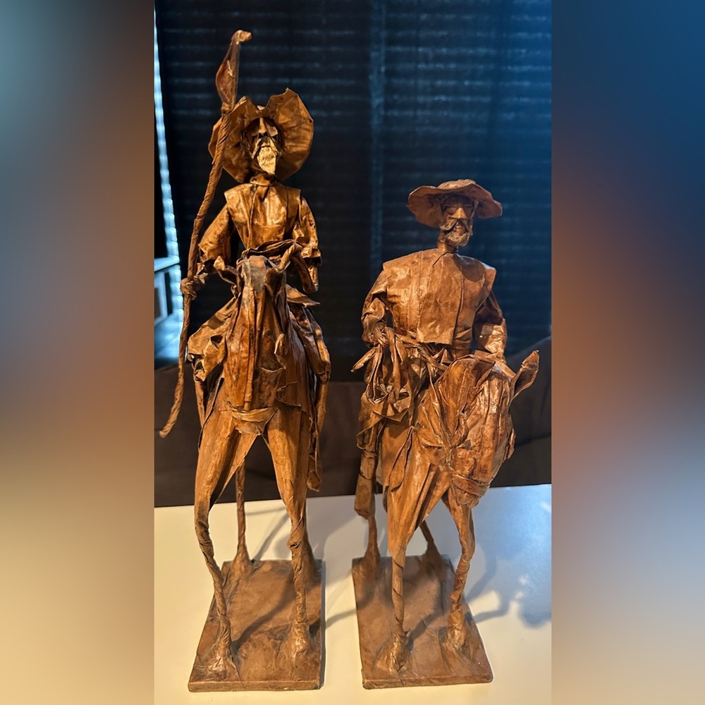 2 Mexican Folk Art Paper Mache on Horseback Sculpture
